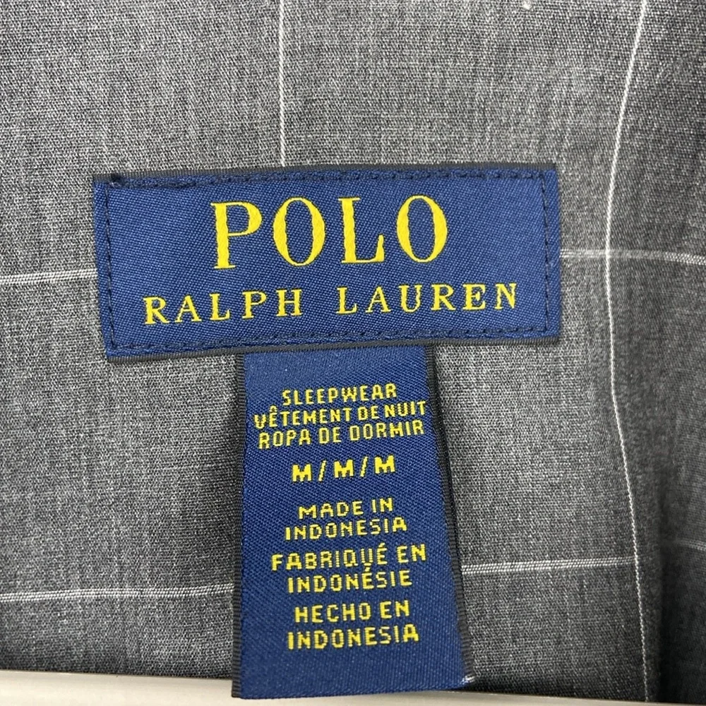 NWT POLO Ralph Lauren Men's Pajamas Sleep Shirt MEDIUM Grey Plaid‎ Cotton Pony